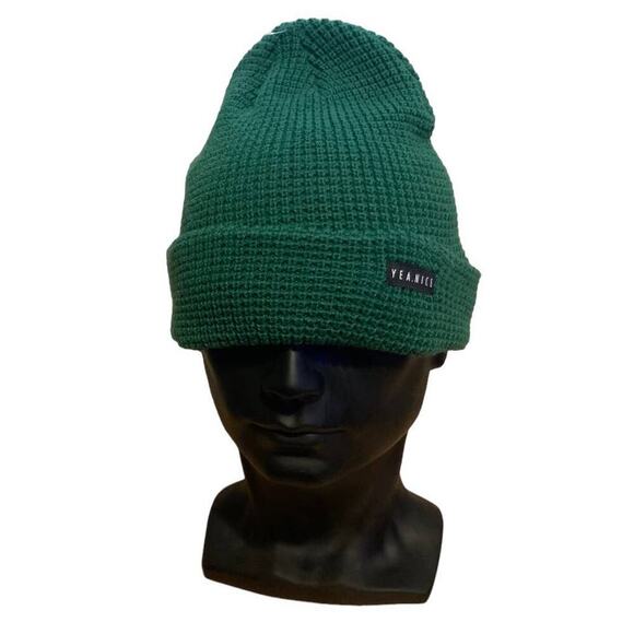 Yea.Nice Premium Beanie Logo Cuffed Flat Waffle Warm Winter Hat - Picture 1 of 8